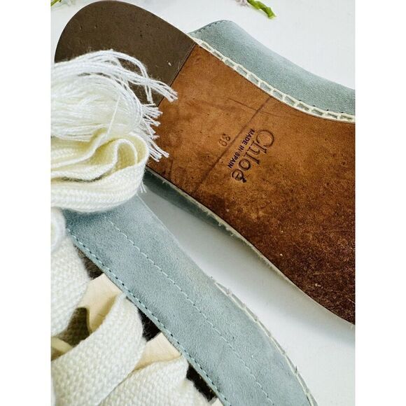 CHLOE Harper Lace-Up Suede Espadrille Flat Sandals in Blue Green Size 39 - Picture 4 of 4